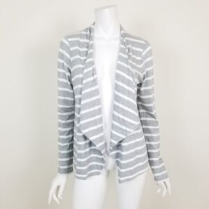 J. Crew Womens Size Medium Gray White Striped Always Cascading Cardigan Sweater